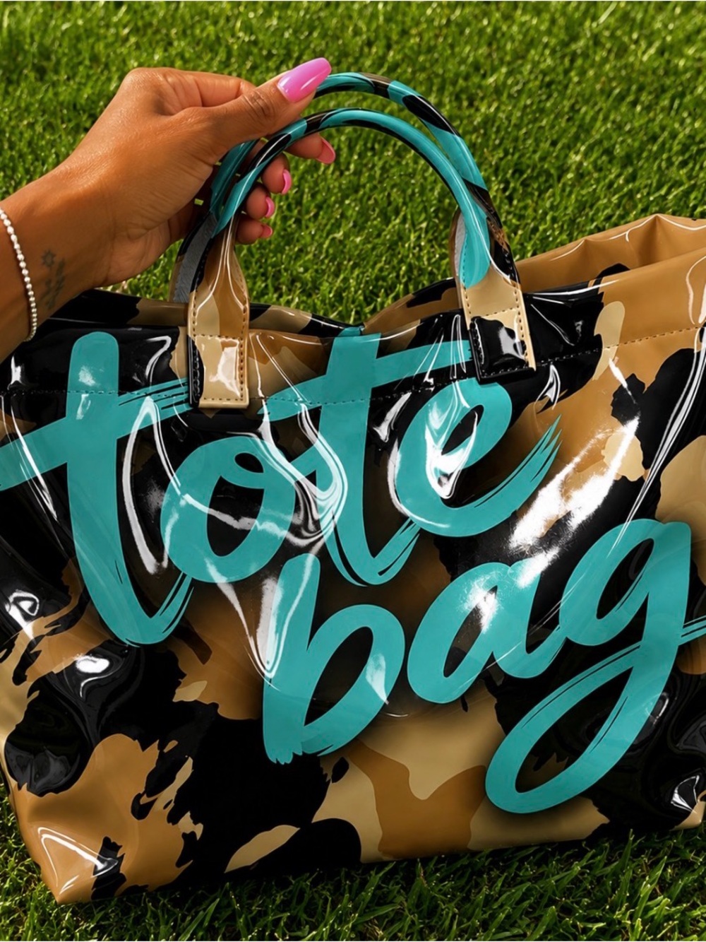 Oversized Teal Camo Print Tote Bag